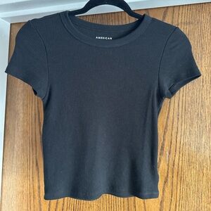 American Eagle Outfitters Black Ribbed Short Sleeve Top